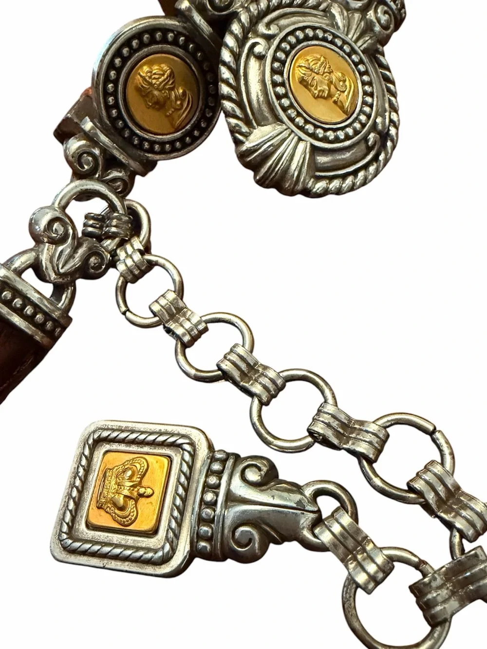 Vintage 1996 Brighton Museum Collection Cameo & Crown Belt brown silver gold